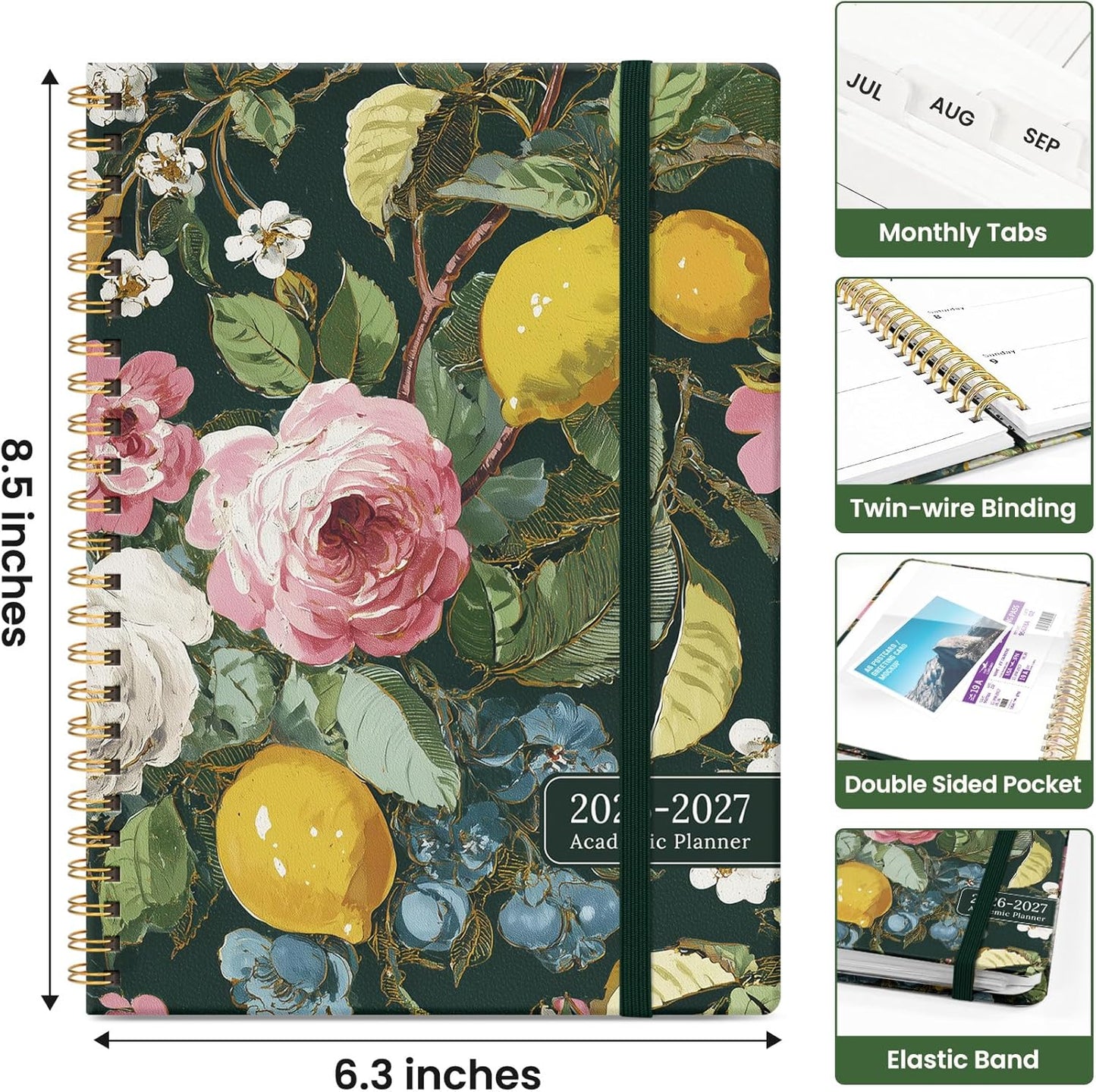 Planner 2026-2027, Academic Year Monthly and Weekly Calendar Planner, Jul 2026 - Jun 2027, Hardcover Teacher Student Planning Agenda book with Tabs, Perfect for School Office Supplies, 6.3" x 8.5" - Wildflowers