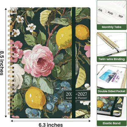 Planner 2026-2027, Academic Year Monthly and Weekly Calendar Planner, Jul 2026 - Jun 2027, Hardcover Teacher Student Planning Agenda book with Tabs, Perfect for School Office Supplies, 6.3" x 8.5" - Wildflowers