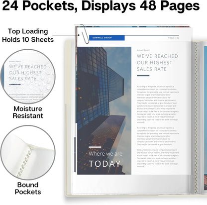 Dunwell Presentation Binder 24-Pocket, Displays 48 Pages, 8.5x11 Portfolio Binder with Plastic Sleeves, Storage and Organizer for Documents, Certificates, Projects, Photos (3 Pack, Black)