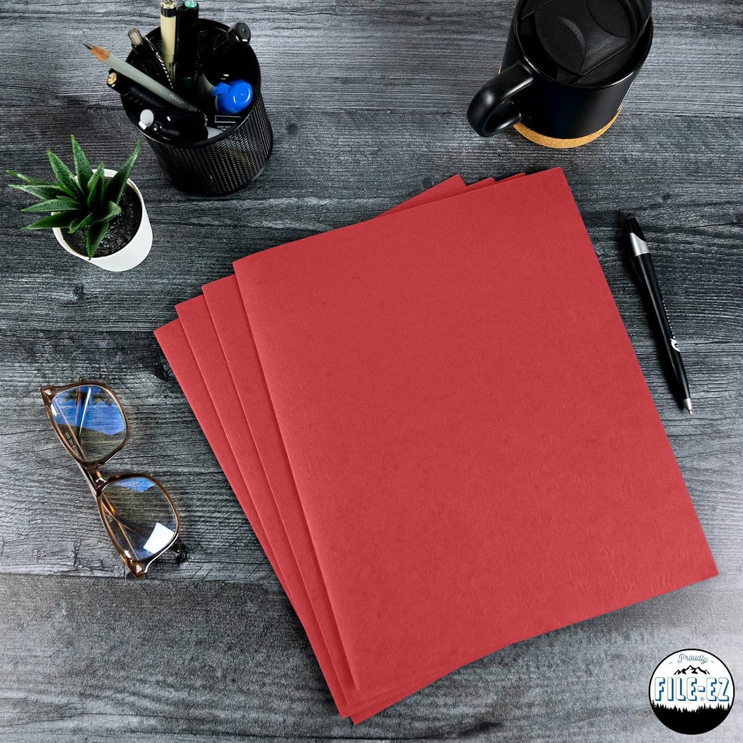 FILE-EZ Two-Pocket Folders, Navy Dark Blue, 25-Pack, Textured Paper, Letter Size (EZ-32523)