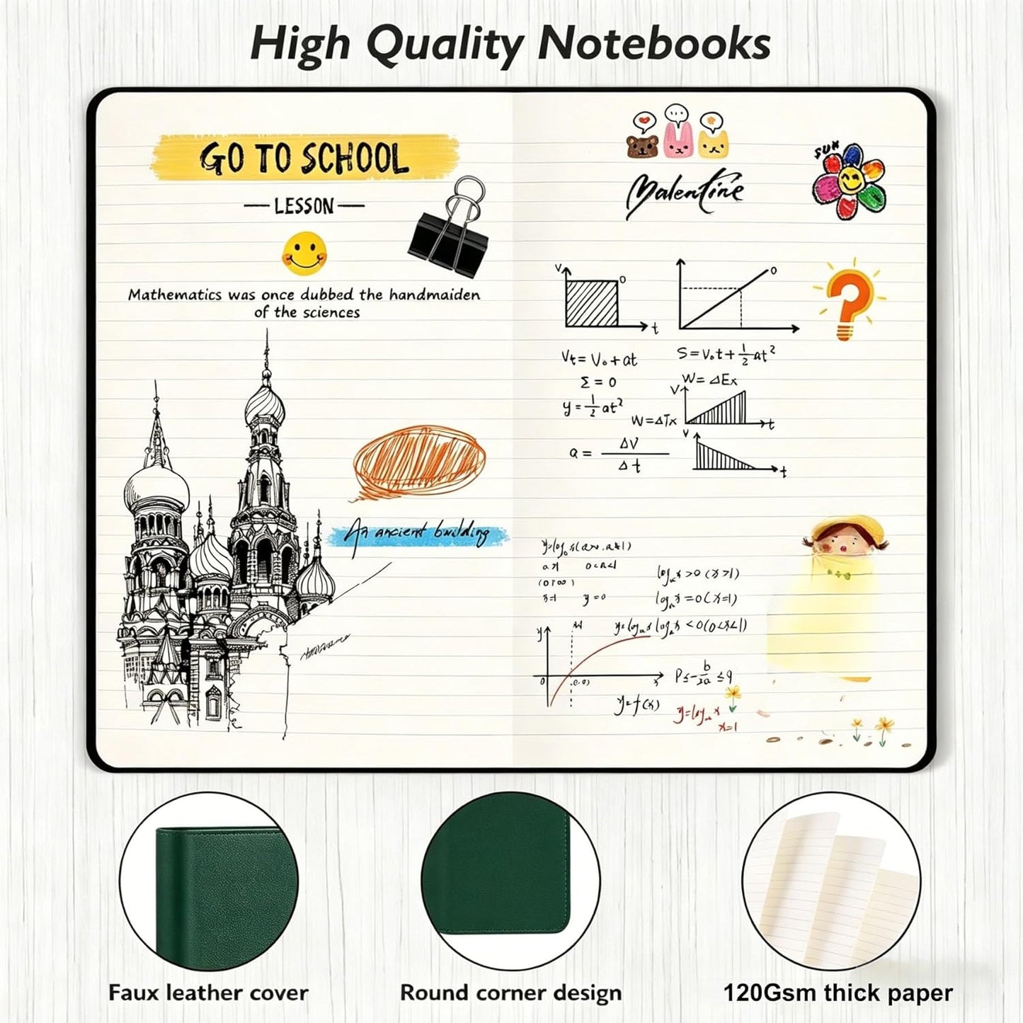 Huhuhero Lined Journal Notebooks for Work, Hardcover Leather Journals for Writing Women Men, 120Gsm Thick Paper College Ruled Notebook, Office School Supplies, 5.25"×8.25" (1, Matte Black)