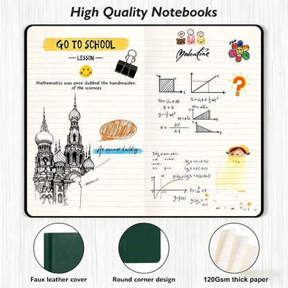 Huhuhero Lined Journal Notebooks for Work, Hardcover Leather Journals for Writing Women Men, 120Gsm Thick Paper College Ruled Notebook, Office School Supplies, 5.25"×8.25" (1, Matte Black)