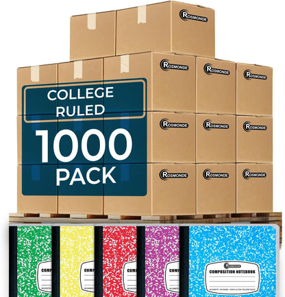 Rosmonde 50 Pack Bulk Composition Notebooks, College Ruled Notebook, 200 Pages (100 Sheets), 9-3/4 x 7-1/2", Hard Cover, Black Marble Composition Journal Book, Bulk Notebooks for School & College