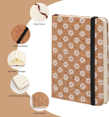 BOBO RABBIT 3 Pack Pocket Journal Notebooks Small Mini Notebook for Note Taking Little Compact A6 Size Hardcover Cork Notepads for School Office Traveler Diary, 3.7"x5.7", Total 600 Pages