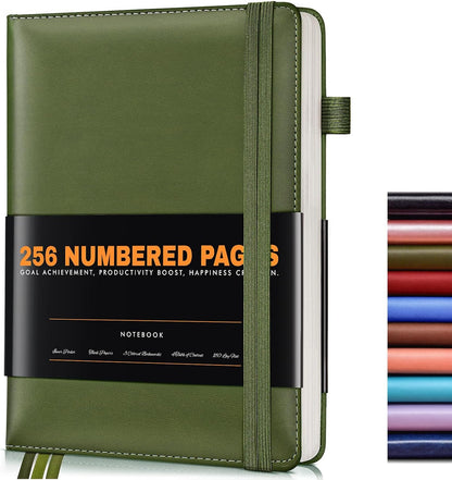 Lined Journal Notebook for Women Men, 256 Numbered Pages Hardcover Leather Journals for Writing, A5 Journaling Notebooks, College Ruled Journal for Business Work School Note Taking 5.75" x 8.38" Brown