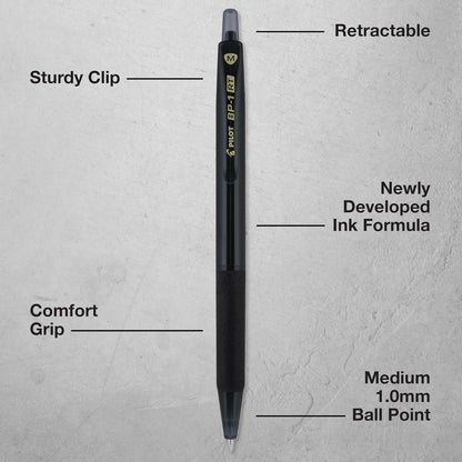 Pilot BP-1RT Advanced Ink, Retractable Ballpoint Blue Ink Pens, Medium Point, Dozen Box, 1mm