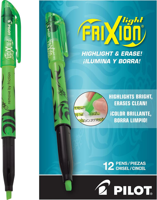 Pilot FriXion Light Erasable Highlighters, Chisel Tip, Pack of 12, Yellow Solid Highlighters - Ideal for School, Journaling, and Office Use