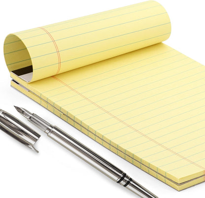 Yellow Legal Notepads 5x8, Pack of 6 - legal Ruled Writing Pad. Perforated Edge. Canary Yellow, Universal, Junior Size, 50 sheets per Pad. By Enday