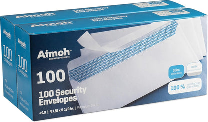 Aimoh #10 Security Self Seal Envelopes – 100 Qty |No Window, EnveGuard, 4⅛ x 9½", White, 24 LB, 100 Count (34100)