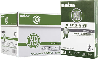 Boise X-9 Multi-Use Printer & Copy Paper, 5 Reams, White, Ledger (11in x 17in), 2500 Sheets Per Case, 20 Lb, 92 Brightness