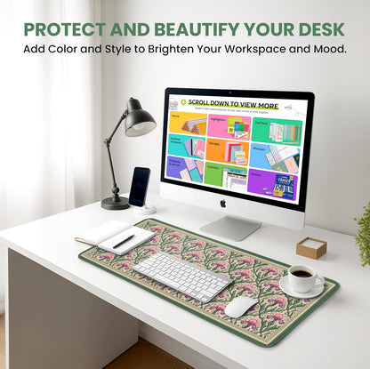 Large Mouse Pad for Desktop, Cute Desk Mat Pad Protector for Work & Gaming, Aesthetic Pretty Anti-Slip Laptop Blotter Cover for Office School Home Supplies, Wildflowers, 31.5" x 11.8"