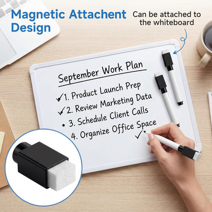 Fine tip Dry Erase Black Markers with Magnetic Cap and Eraser, Perfect for Dry Erase Boards and Whiteboards Pack of 8