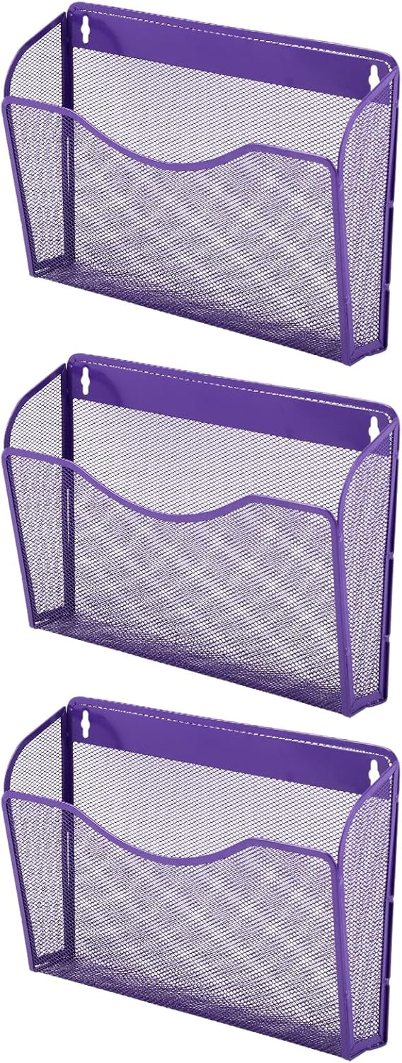EASEPRES 3 Single Pocket Mesh Hanging File Organizer, Vertical Wall Mounted Magazine File Holder, Mount Basket Mail Paper Document Folder Organizing for Office, Home and School, Black