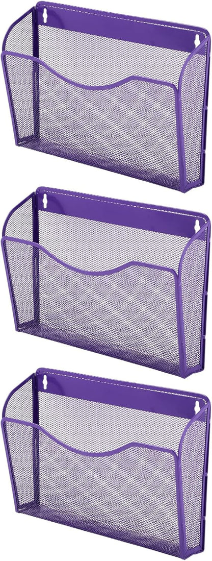 EASEPRES 3 Single Pocket Mesh Hanging File Organizer, Vertical Wall Mounted Magazine File Holder, Mount Basket Mail Paper Document Folder Organizing for Office, Home and School, Black