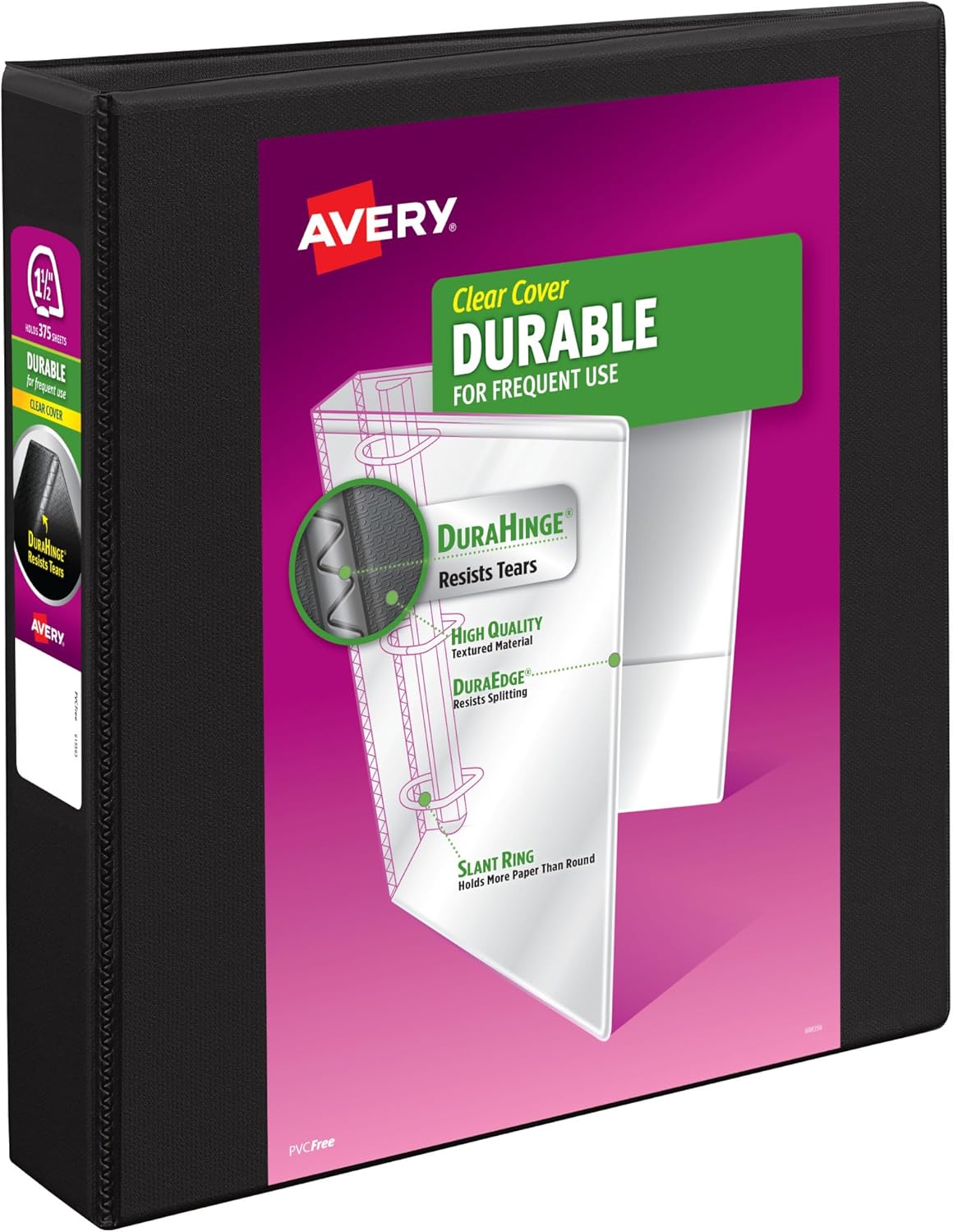 Avery Durable View 3 Ring Binder, 3 Inch Slant Rings, 635 Sheet Capacity, Black, Holds 8.5 x 11 Paper, 3.5" Wide Spine, DuraHinge for Organizing Reports & Projects (17041)