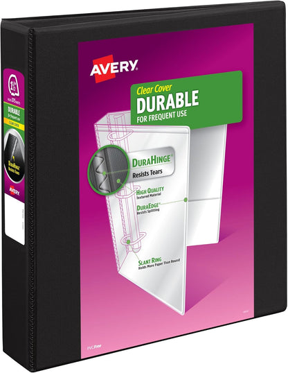Avery Durable View 3 Ring Binder, 3 Inch Slant Rings, 635 Sheet Capacity, Black, Holds 8.5 x 11 Paper, 3.5" Wide Spine, DuraHinge for Organizing Reports & Projects (17041)