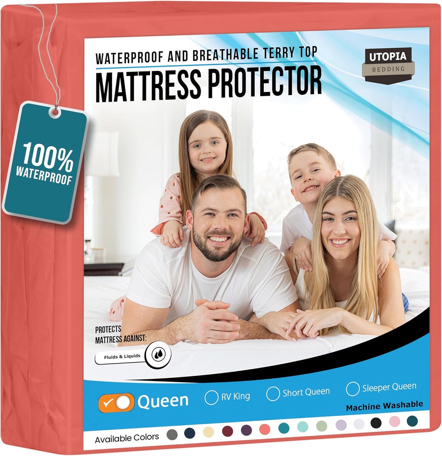 Twin Size Mattress Protector Waterproof, Premium 200 GSM Terry Mattress Cover, Soft & Breathable Bed Cover, Fitted Sheet Style Stretchable Deep Pockets 15" by Utopia Bedding (White)