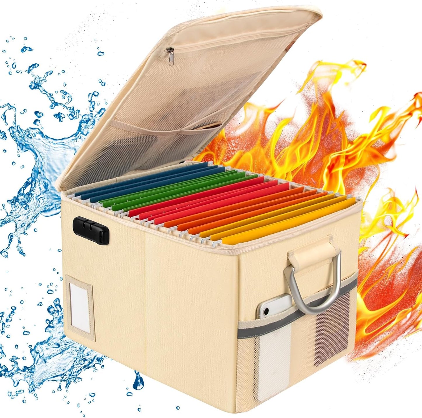 TOMKID Fireproof Document Box, Fireproof File Box with Lids, Important Document Organizer Box with Lock, Portable File Folder Organizer with Handle