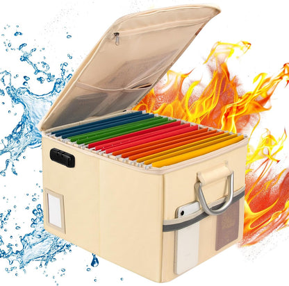TOMKID Fireproof Document Box, Fireproof File Box with Lids, Important Document Organizer Box with Lock, Portable File Folder Organizer with Handle