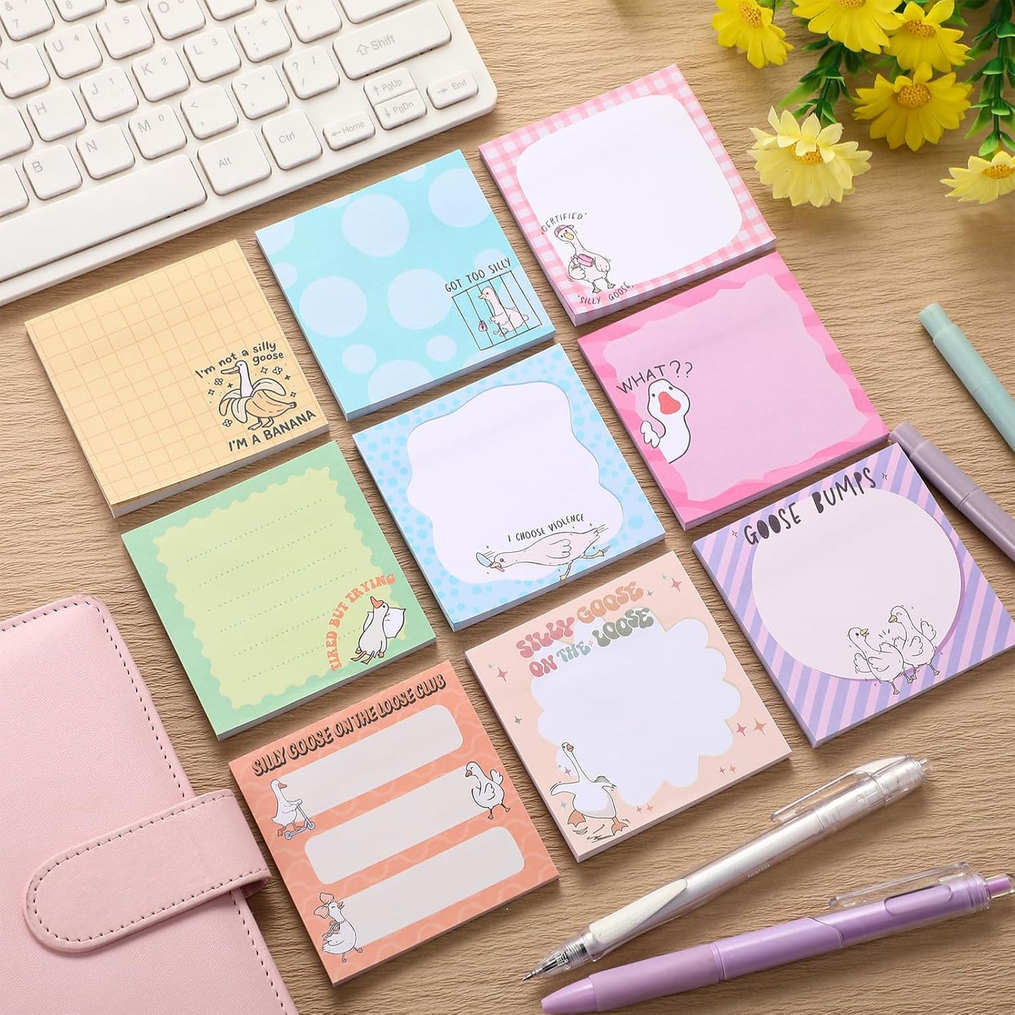 9 Pads Wildflower Sticky Notes 3x3 Inch Cute Self Stick Notepads Notes Adhesive Memo Pad Office Decor Gifts for Students School Teacher Meeting Office Supplies