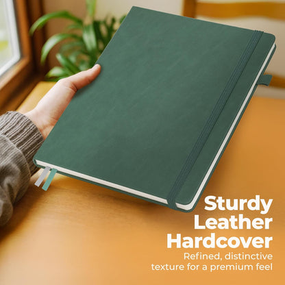 Classic Lined Journal Notebook 8.5x11" A4 Hardcover Leather - Brown - 200 Pages College Ruled Large with Sticky Tabs, Pockets, and Pen Loop for Writing and Journaling - Big Hardback Men and Women