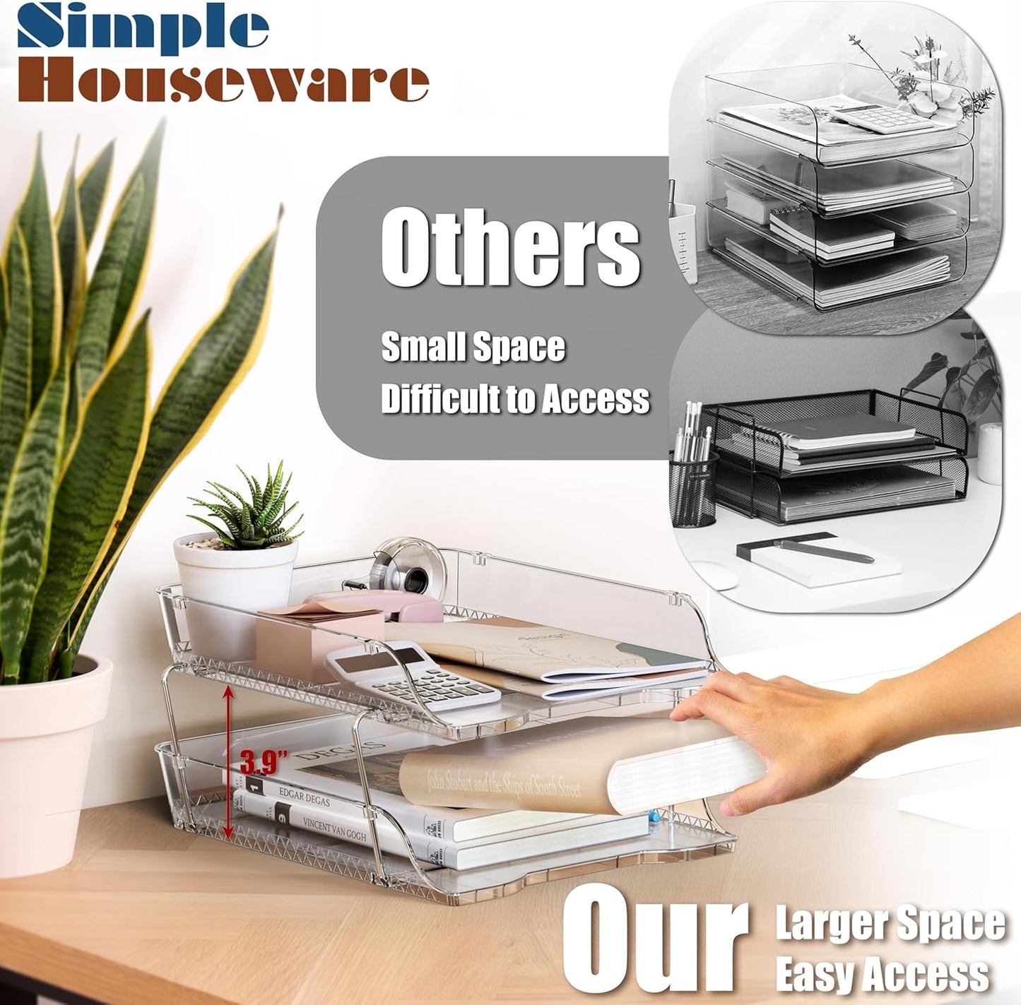 Simple Houseware 2-Tier Stackable Letter Tray Organizer – Desktop File Holder for A4/Letter Size Paper, Document Sorter, Office Desk Paper Organizer, Black