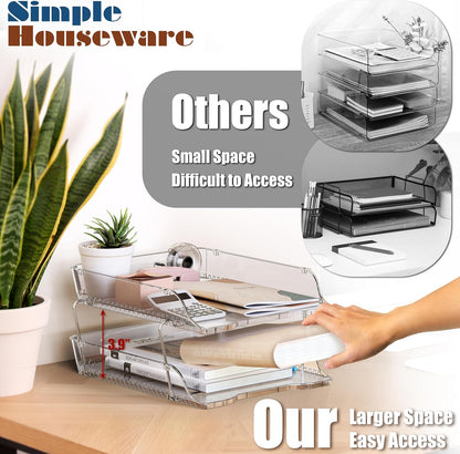 Simple Houseware 2-Tier Stackable Letter Tray Organizer – Desktop File Holder for A4/Letter Size Paper, Document Sorter, Office Desk Paper Organizer, Black
