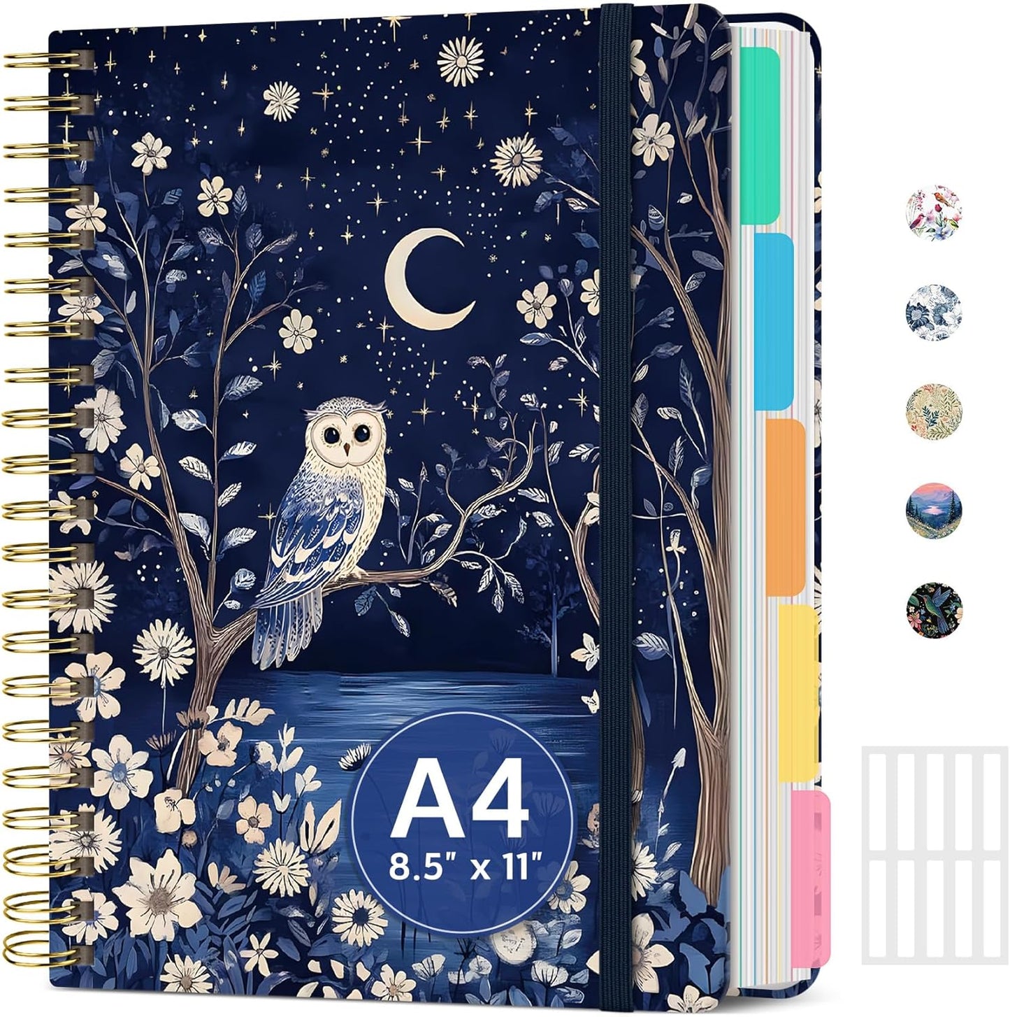 Large Lined Spiral Journal for Women Cute Hardcover 5 Subject Notebook for Work 8.5" x 11" with Removable Dividers & Tabs, College Ruled, 280 Pages Aesthetic Journal for Work, School & Note Taking, Garden of Whimsy