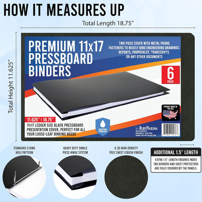 11x17 Report Cover Pressboard Binder Poly Panels Includes Fold-Over Metal Fasteners Blue Package of 6