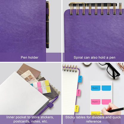 A5 Top Spiral Notebook, Large Leather Hardcover Top Bound Steno Pads, 240 Pages 100 gsm Thick Lined Paper Left Handed Notebook Journal for Work, School, Meeting Writing - Brown, 5.9" x 8.5"