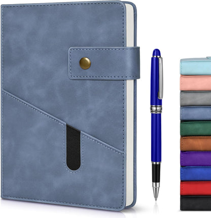 Lined Journal Notebook with Pen, A5 Personalized Hardcover Leather Journal for Men Women, 200 Pages 100 GSM Thick Paper College Ruled Notebooks for Work Travel School Writing Diary 5.9" X 8.4" Black