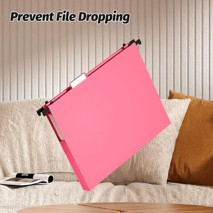 SHUTEX Extra Capacity Plastic Hanging File Folders,12 Pack Reinforced Hang Folder,Heavy Duty 1 Inch Expansion,Filing Cabinet Folders Letter Size for Bulk Files/Medical Charts, Black