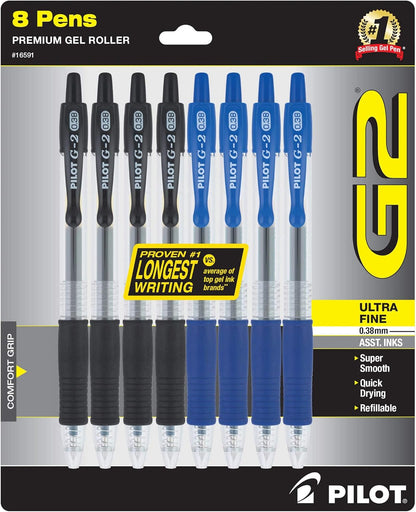 PILOT G2 Premium Refillable and Retractable Rolling Ball Gel Pens, Ultra Fine Point, Black Ink, 5-Pack (31306)