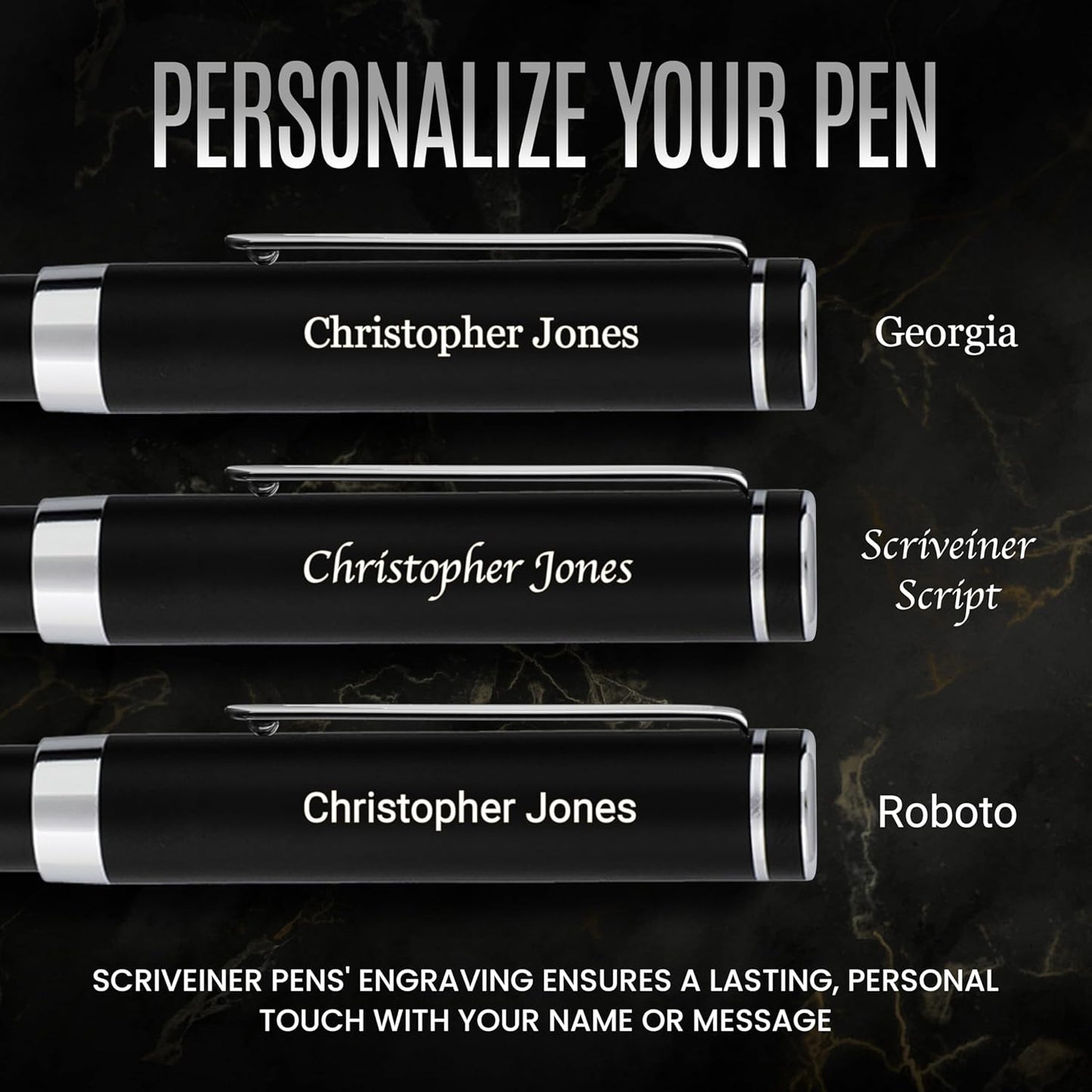 Scriveiner Black Rollerball EDC Luxury Pen, Stunning Pocket Pen with Chrome Finish, Cool Writing, Best Gift for Men & Women, German Schmidt Refill, Nice Present, Fancy Office Designer Set