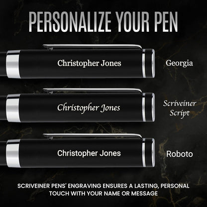 Scriveiner Black Rollerball EDC Luxury Pen, Stunning Pocket Pen with Chrome Finish, Cool Writing, Best Gift for Men & Women, German Schmidt Refill, Nice Present, Fancy Office Designer Set
