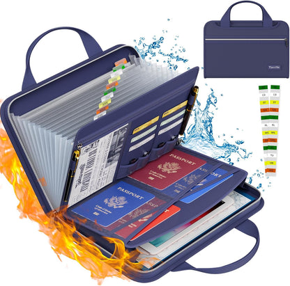 Tamfile Fireproof Accordion File Organizer with Handle, 13 Pocket Transparent Expanding File Folder with Zipper & Labels, File Folder with Multi-Pockets Paper Organizer Folder for Letter A4 Files