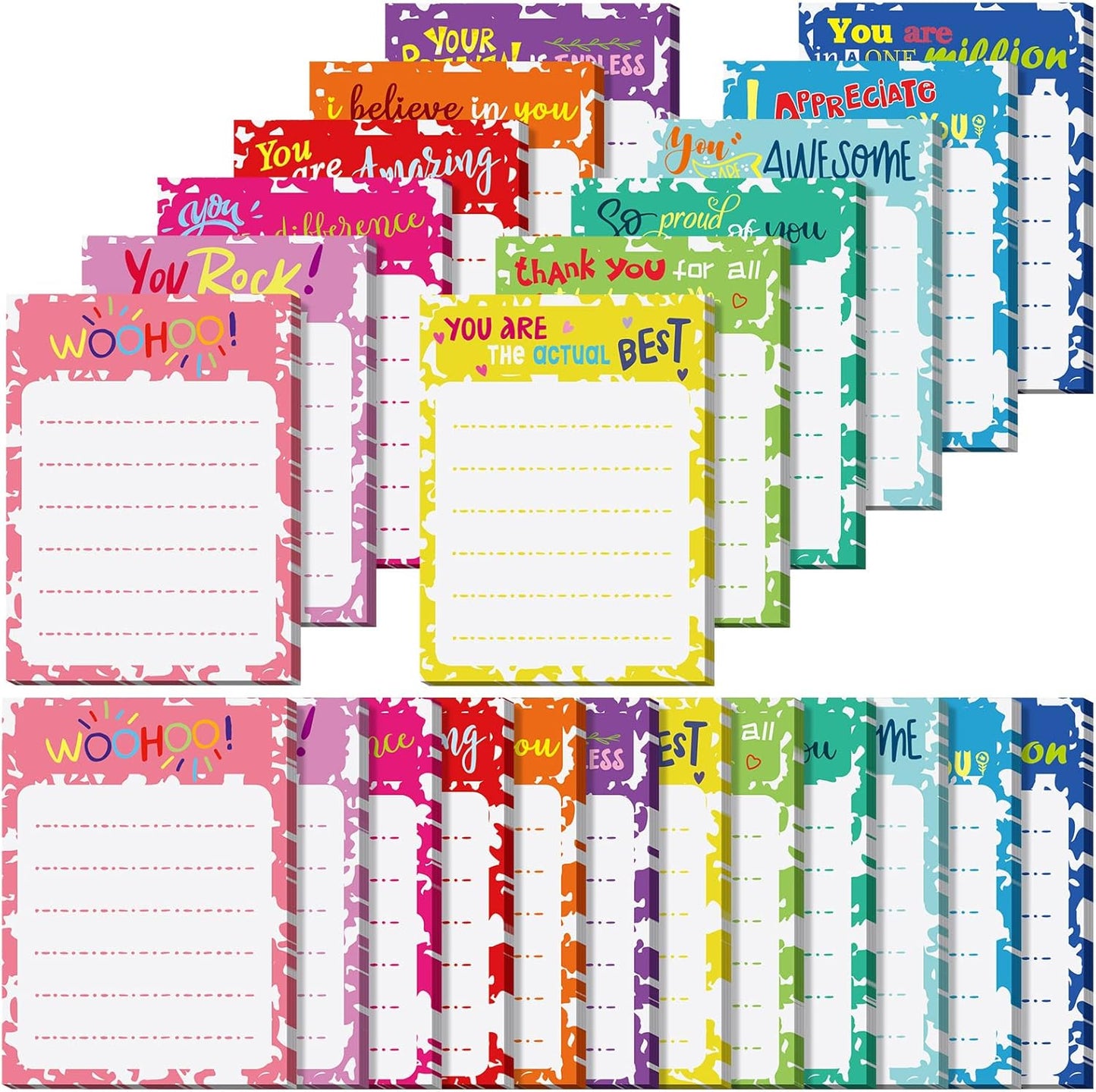 Yinder 24 Pack Inspirational Sticky Notes Motivational Notepads Appreciation Sticky Notes Funny Memo Pads Positive Note Bulk 3 x 4 Gift for Women Nurse Teacher Office Supplies(Black,Inspirational)