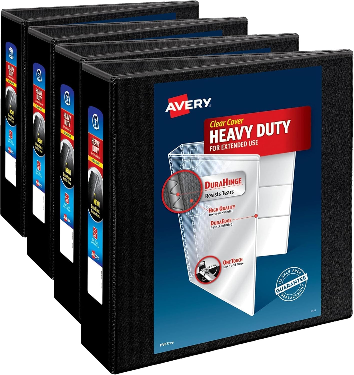 Avery Heavy-Duty View 3 Ring Binder, 3 Inch One Touch Slant Rings, 3.5" Spine, 1 Black Binder (79100)