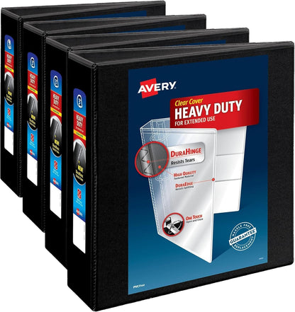 Avery Heavy-Duty View 3 Ring Binder, 3 Inch One Touch Slant Rings, 3.5" Spine, 1 Black Binder (79100)