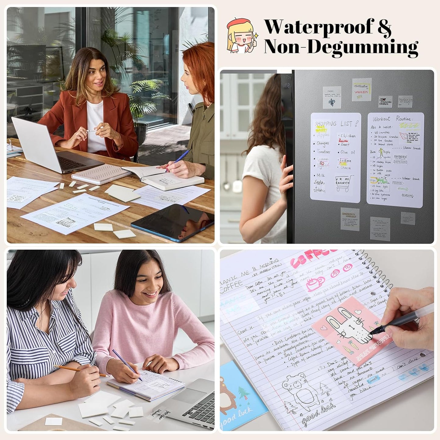 Transparent Sticky Notes - Pastel Color Clear Sticky Notes, 3x3 inch, Waterproof, 300 Sheets for College, School & Office