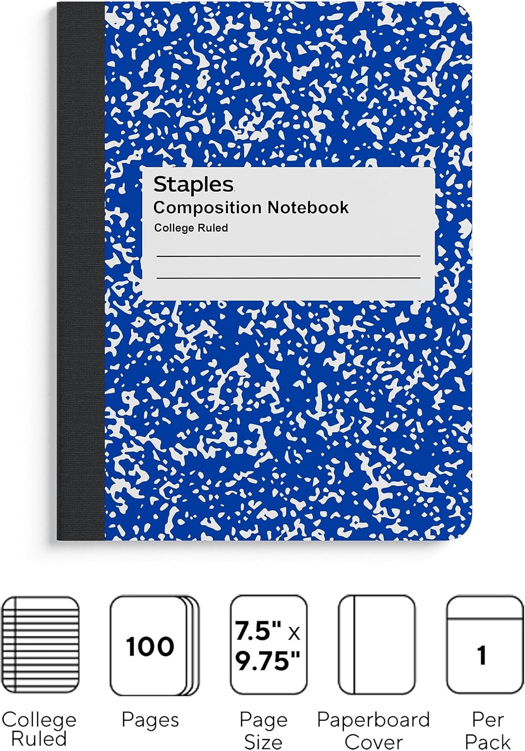 STAPLES Composition Notebook, 9.75” x 7.5”, College Ruled, 100 Sheets, Assorted Colors, 48/Carton