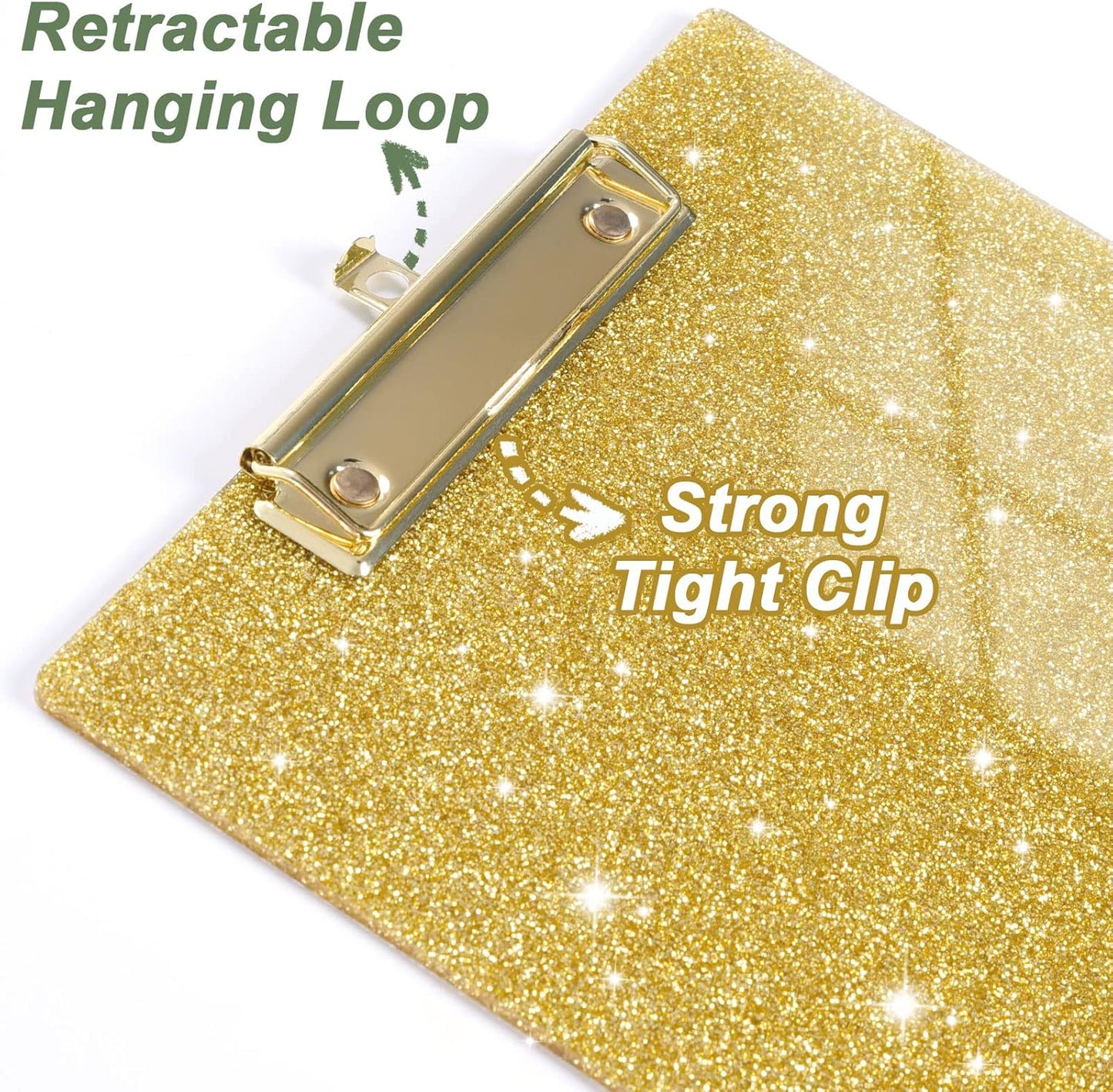 Rimilak Acrylic Glitter Clipboards, Sparkly Board with Low Profile Gold Clip, Designed for Classroom School and Office Use, A4 Letter Size 9 x 12.5 in, Pink