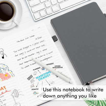 feela College Ruled Notebooks, 24 Pack Business Notebook Hardcover Lined Writing Journal with Pen Holder for Men Women Note Taking, with 24 Black Pens, 120 GSM, 5.1”x8.3”, A5, White