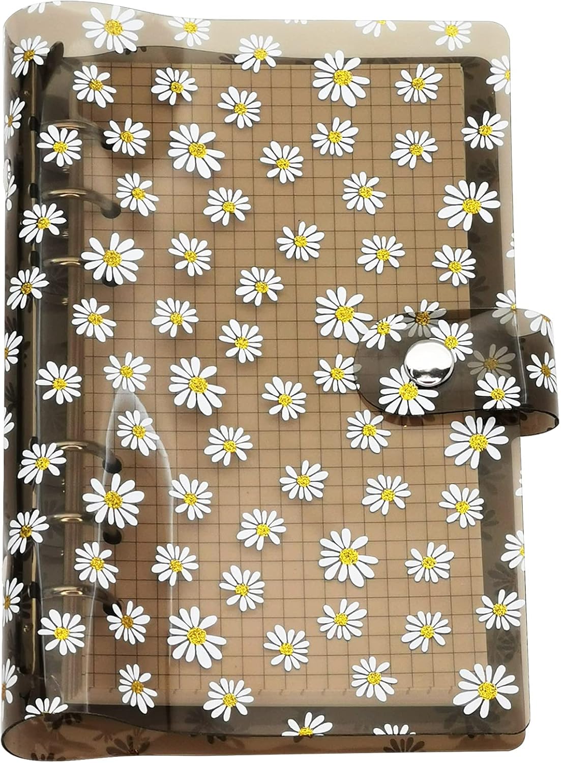 A6 A5 6-Holes Colorful PVC Cover Round Ring View Binder with Snap Button Closure File Folder for Loose Leaf Sheet Protectors Notebook Refill (Pink Daisy, A5 Mini Set) - Colors A