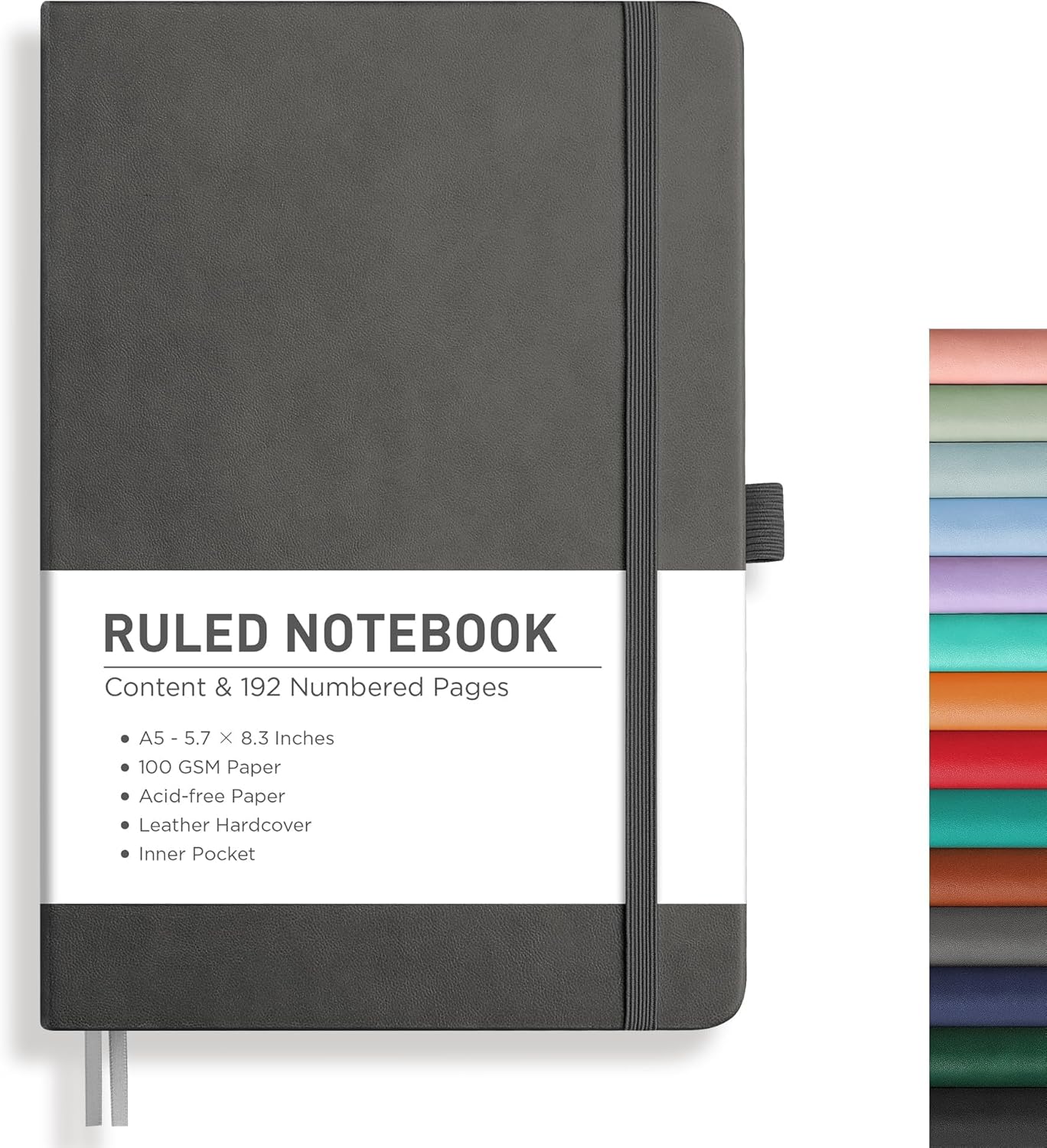 RETTACY Graph Grid Paper Notebook, 192 Pages, A5 Medium Size (5.7'' x 8.3''), 5 Squares per Inch, Leather Hardcover, 100 GSM Thick Paper, for School, Students, Math, Engineering (Brown)