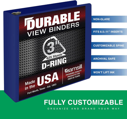 Samsill Durable 4 inch 3 Ring Binder, D Ring Binder, 100% Recycled Chipboard, Black, 2 Pack