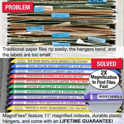 Ultimate Office MagniFile Hanging File Folders V- Bottom Letter Size with 11 inch Magnified Indexes that Double The Size of Your File Titles to Find Files Fast. (Set of 5 Frost)