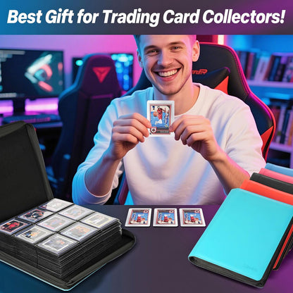 9 Pocket TopLoader Binder, Holds 360 3”x4” Toploader Hard Cases, Sleeves Card Collection Binder, 20 Double Sided Pages, Compatible with Trading & Sports Holder - Black