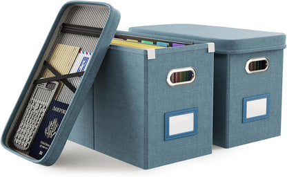 Oterri File Organizer Box with Lid, Hanging Filing File Box with Mesh Pocket, Document Organizer Box for Letter Files, Portable Storage Box with Smooth Sliding Rail for Office&Home (1 PCS, Beige)