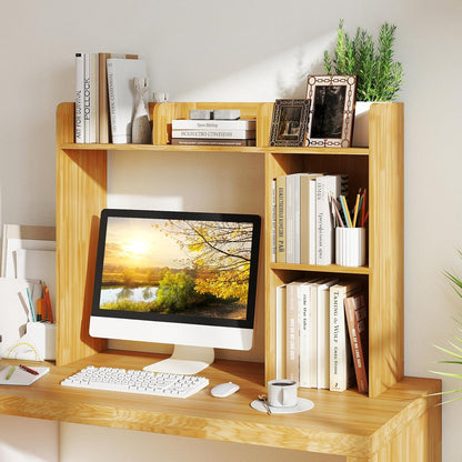 Tangkula Desktop Bookshelf, Countertop Storage Hutch with 5 Shelves for Computer Desk, Desk 3-Tier Display Rack, Multipurpose Wood Desktop Hutch Storage Organizer for Dorm Office Home